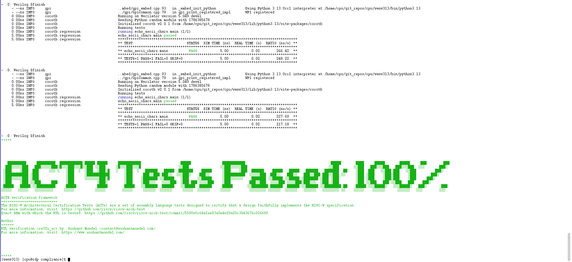 Renvatek Quartz-1 passes all 39 RISC-V ACT4 architectural compliance tests
